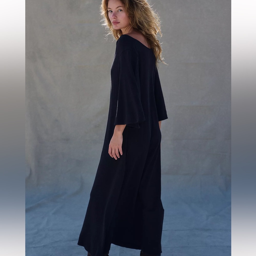 Free People free-est Medina Midi Dress Smoke Blue Long Sleeve Pockets Sz S